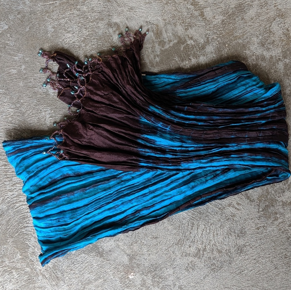 Tie Dye beaded silk scarf from France
